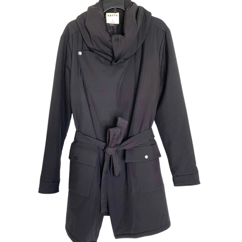 ORTTU Black Gabriel Jacket Coat Tie Waist Belted Unisex Small